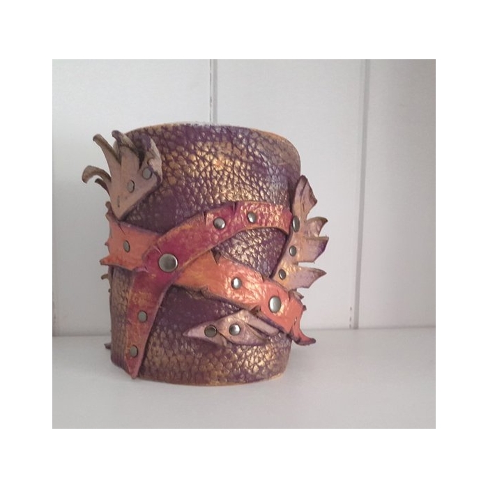 Bransoleta Skórzana Dwa Liście 3 Kolory Handmade OOAK